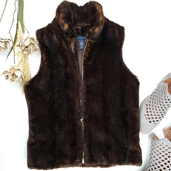 New Catherine Stewart Brown Soft Faux Fur Vest Sz S - Picture 2 of 15